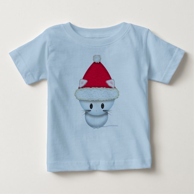 Camiseta Para Bebê Pequena Gatinha de Natal (Frente)