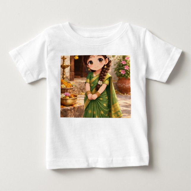 Camiseta Para Bebê Pequena Grace de Verde (Frente)