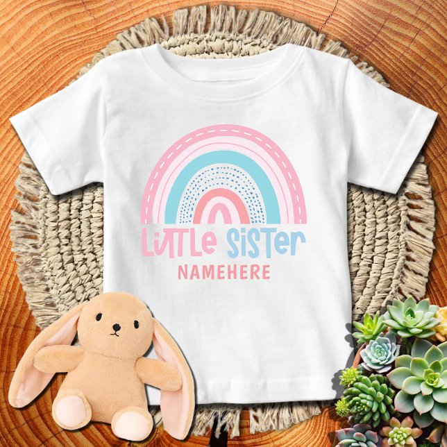 Camiseta Para Bebê Pequena Irmã Nome Personalizado Cute Rainbow (Criador carregado)