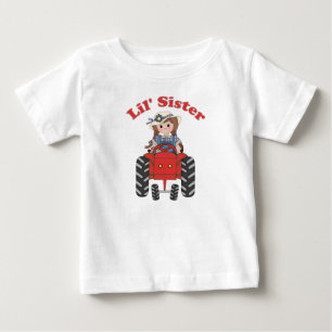 Camiseta Para Bebê Pequena Irmã Trator Vermelho