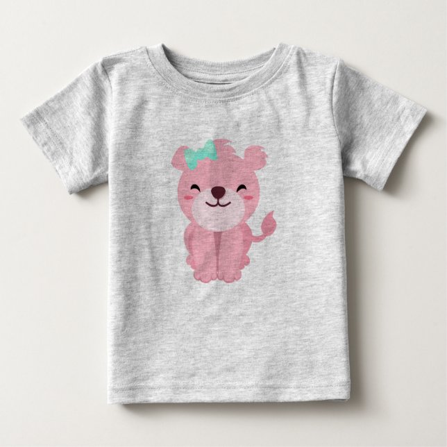 Camiseta Para Bebê Pequena Lioneira Rosa Bonita (Frente)