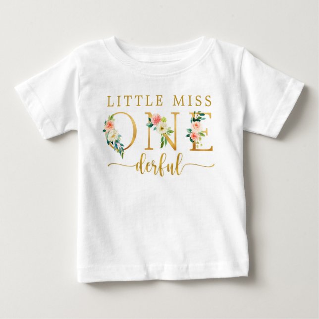 Camiseta Para Bebê Pequena Miss primeiro aniversario Maravilha Tee Ba (Frente)