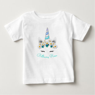 Camiseta Para Bebê Pequena Princesa Unicórnio Jóias Turquesa Flores