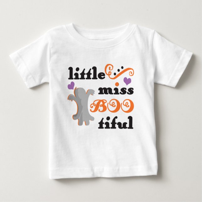 Camiseta Para Bebê pequena senhorita bootizada e fofa halloween (Frente)