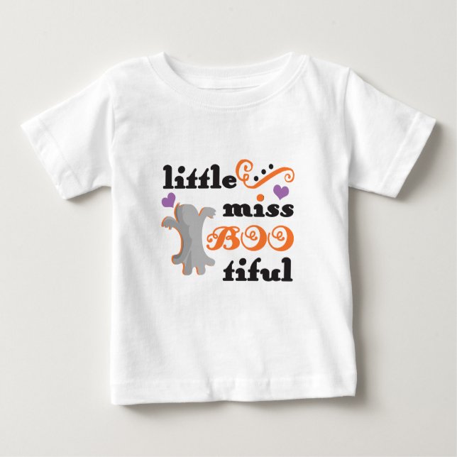 Camiseta Para Bebê pequena senhorita bootizada e fofa halloween (Frente)