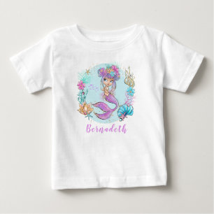 Camiseta Para Bebê Pequena Sereia Cuta Personalizada