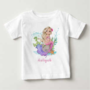 Camiseta Para Bebê Pequena Sereia Loura Personalizada