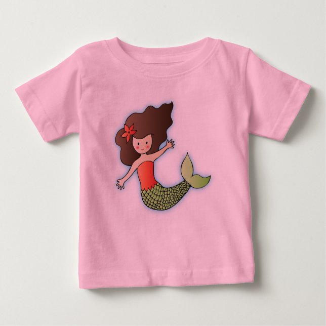 Camiseta Para Bebê Pequena Sereia para Crianças (Frente)