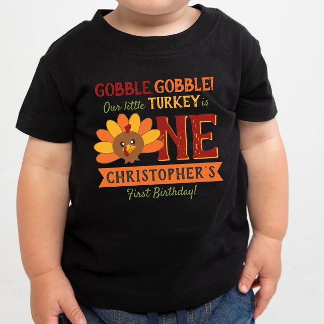 Camiseta Para Bebê Pequena Turquia Cai no primeiro aniversario de Açã (Criador carregado)