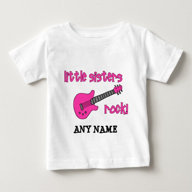 Camiseta Para Bebê Pequenas Irmãs Rock! Com Violão Rosa (Frente)