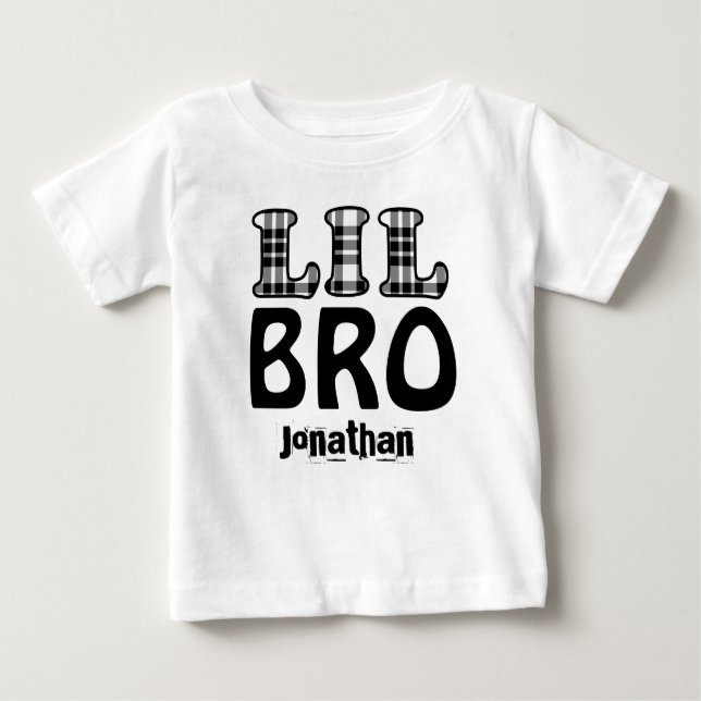 Camiseta Para Bebê PEQUENAS letras de Xadrez IRMÃ Nome personalizado  (Frente)