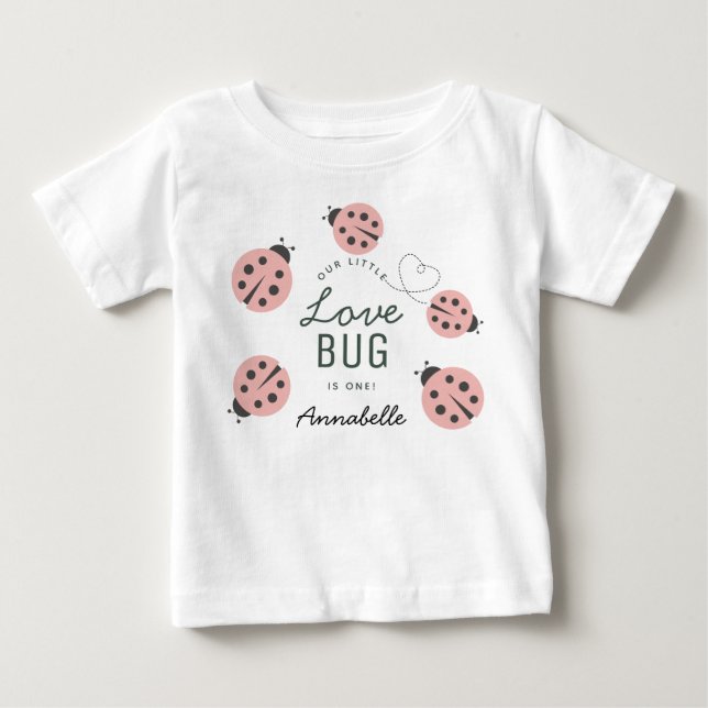 Camiseta Para Bebê Pequeno Amor Bicho de Estimação Joaninha Aniversár (Frente)