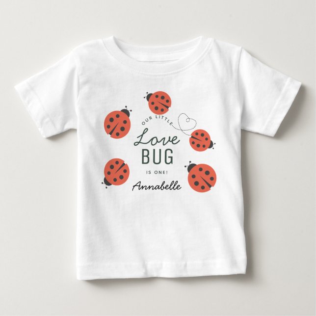 Camiseta Para Bebê Pequeno Amor Bug Senhora Ladybug Aniversário (Frente)