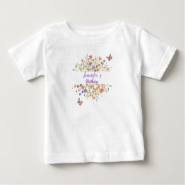 Camiseta Para Bebê Pequeno Brilhante Flores Selvagens Aquarela Aniver