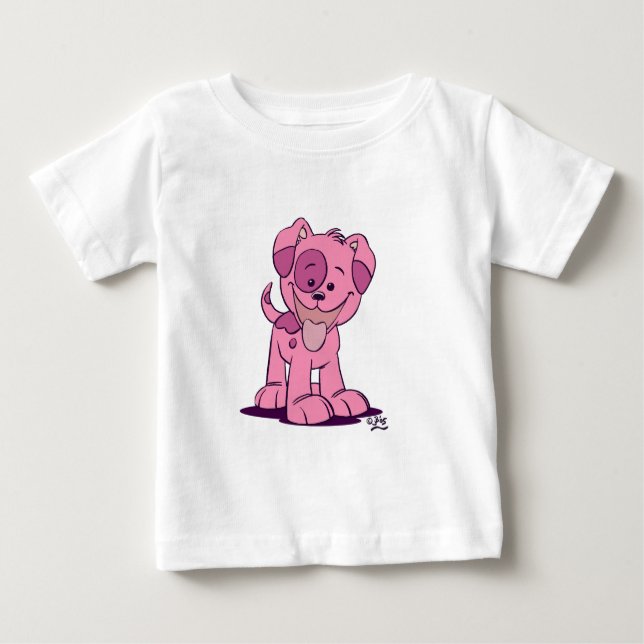 Camiseta Para Bebê Pequeno cachorrinho rosa Roupa (Frente)