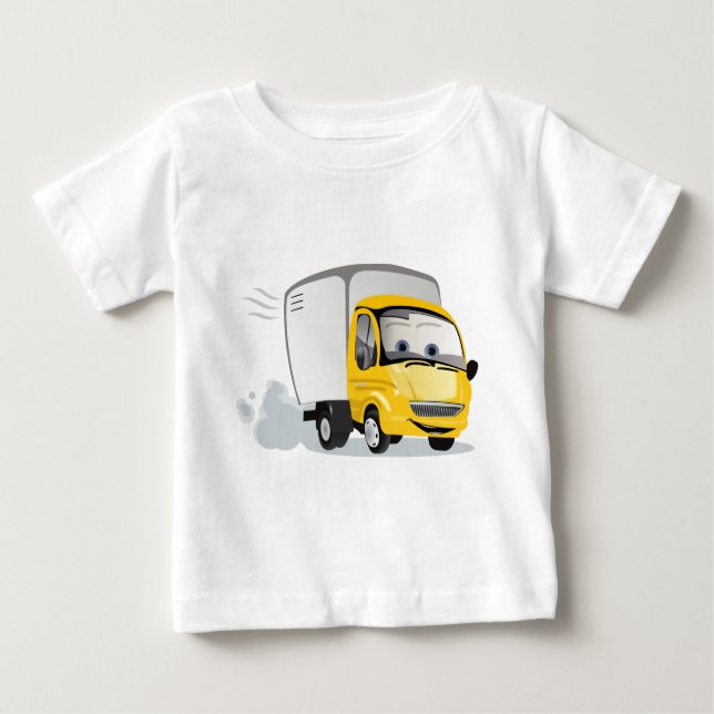 Camiseta Para Bebê Pequeno Caminhão de Cartoon Amarelo para Crianças! (Frente)