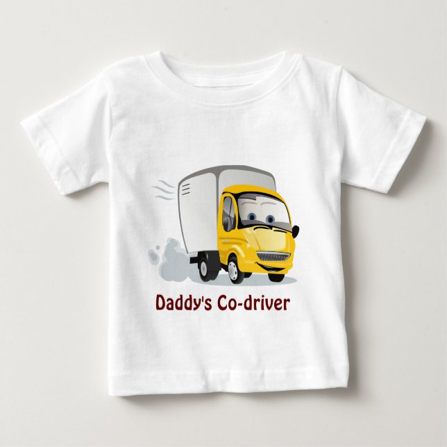 Camiseta Para Bebê Pequeno Caminhão de Cartoon Amarelo para Crianças! (Frente)