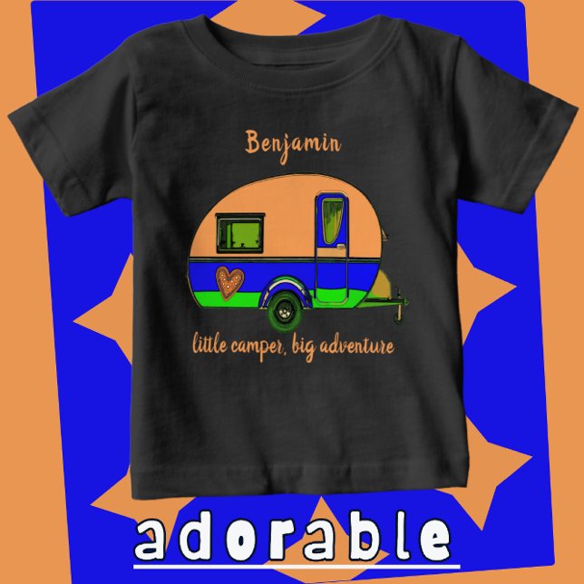 Camiseta Para Bebê Pequeno Camper Grande Aventura Nome da Criança (Select shirt color and text color. Easily add child's name.)
