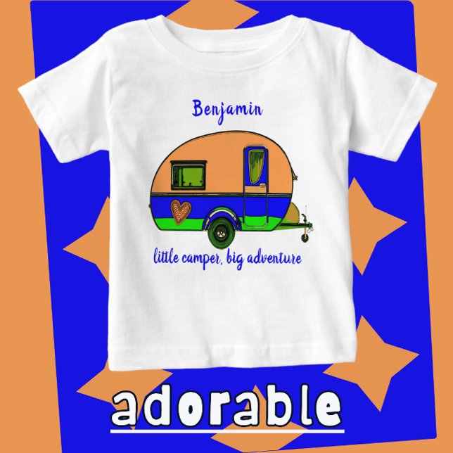 Camiseta Para Bebê Pequeno Camper Grande Aventura Nome da Criança (Cute little camper toddler shirt.)