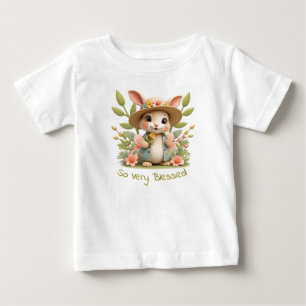 Camiseta Para Bebê Pequeno Coelhinho Adorável Com Flores