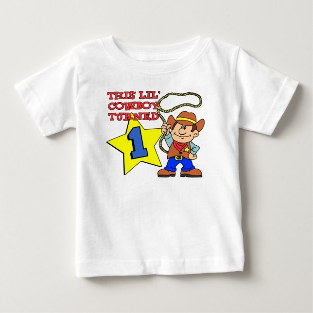 Camiseta Para Bebê Pequeno Cowboy Faz Um Ano (Frente)