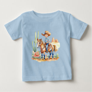 Camiseta Para Bebê Pequeno Cowboy no Cavalo na Cena SW