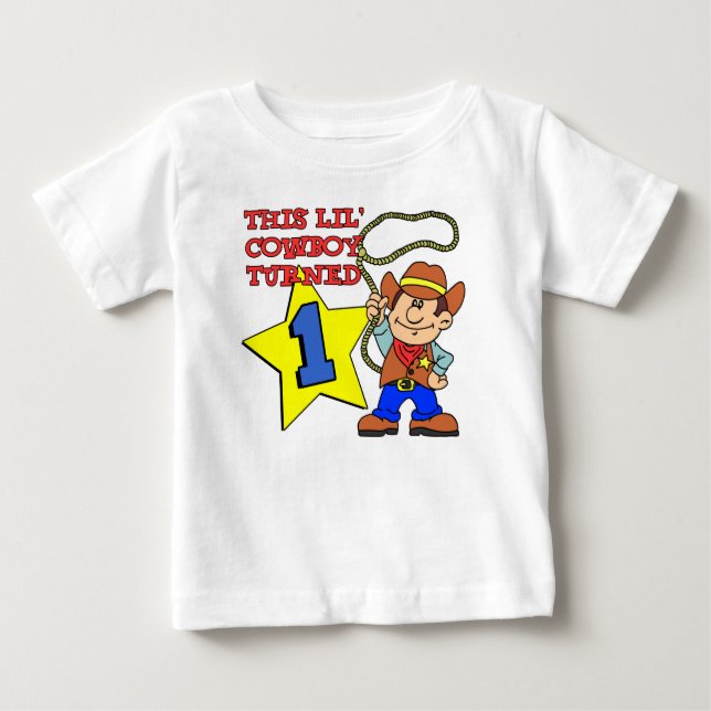 Camiseta Para Bebê Pequeno Cowboy Virado Um (Frente)