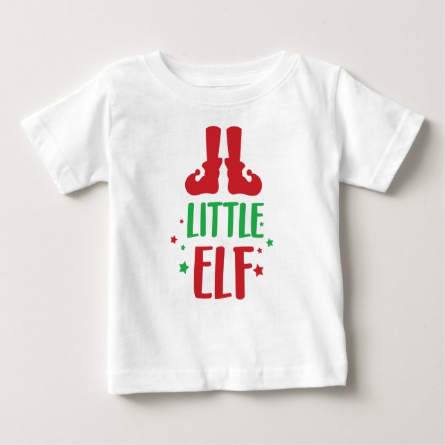 Camiseta Para Bebê Pequeno Elfo, Calçados Elf, Estrelas, Natal, Xmas (Frente)