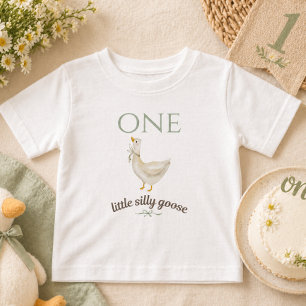 Camiseta Para Bebê Pequeno Ganso Bobo UM Aniversário Verde Salvia