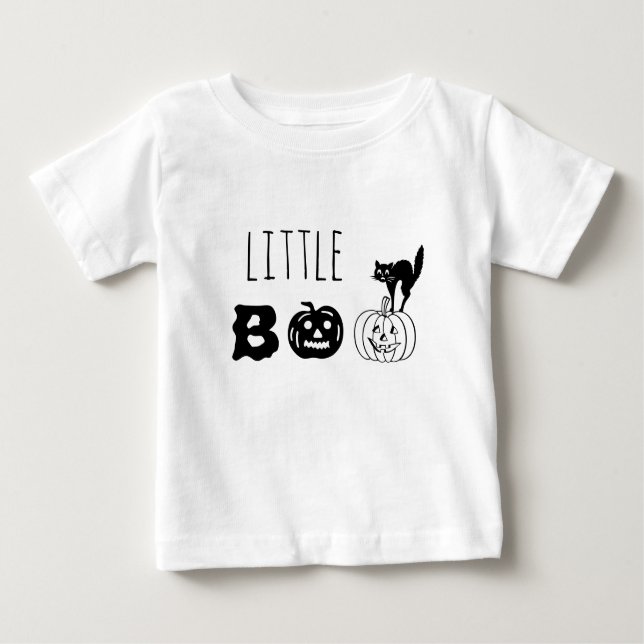 Camiseta Para Bebê Pequeno gato preto abóbora cara de dia de bruxo (Frente)