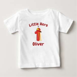 Camiseta Para Bebê Pequeno Herói Bombeiro Primeiro Aniversário