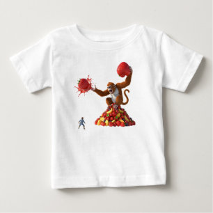 Camiseta Para Bebê Pequeno Herói Enfrentando um Gigante Macaco Guardi