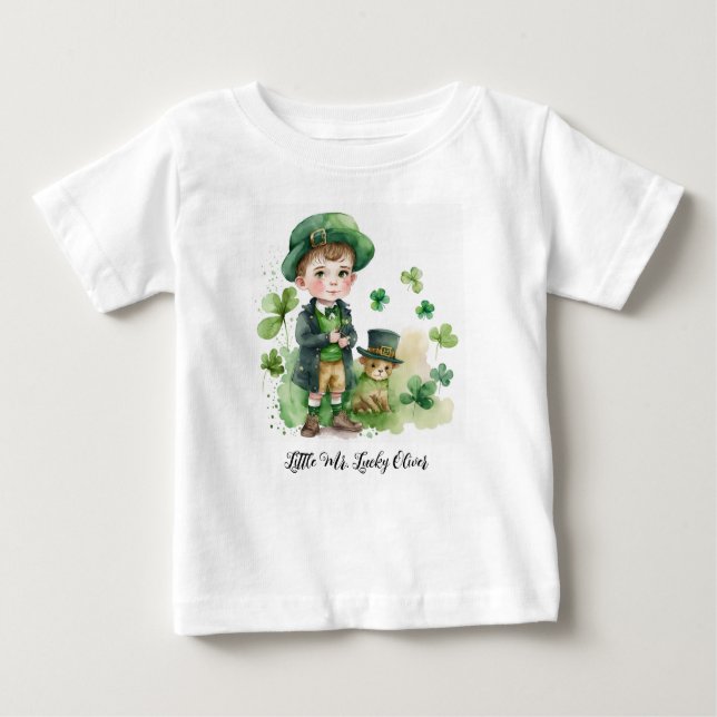 Camiseta Para Bebê Pequeno Irich Boy & Puppy Nome Personalizado (Frente)
