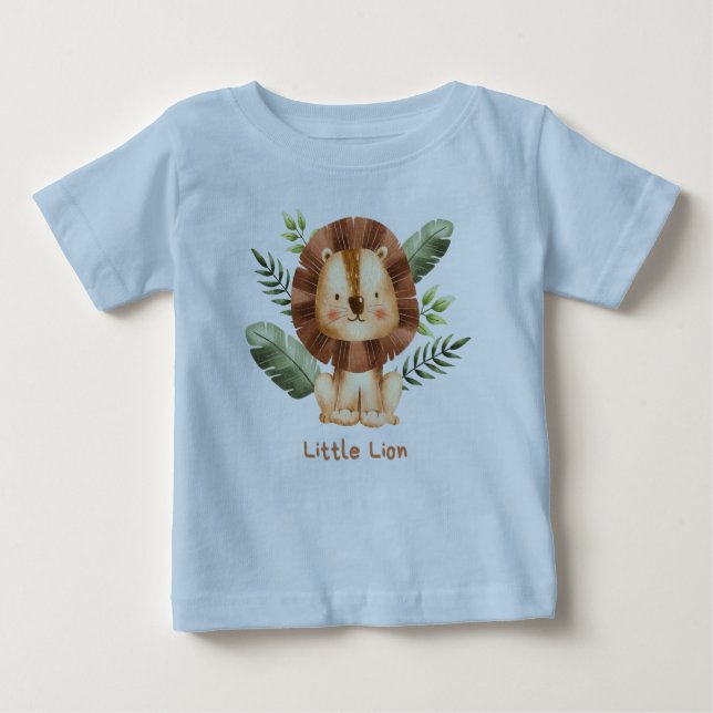 Camiseta Para Bebê Pequeno Leão-Camiseta: Adorável Leão Castanho Desi (Frente)