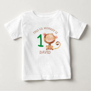 Camiseta Para Bebê Pequeno Macaco Primeiro Aniversário