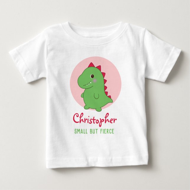 Camiseta Para Bebê Pequeno Mas Feroz | T-Rex Chibi Engraçado e Fofo (Frente)