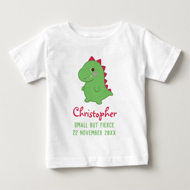 Camiseta Para Bebê Pequeno Mas Feroz | T-Rex Chibi Engraçado e Fofo (Frente)