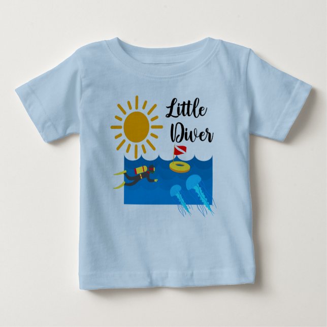 Camiseta Para Bebê Pequeno mergulhador com água gelada - Baby Fine Je (Frente)