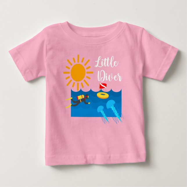 Camiseta Para Bebê Pequeno mergulhador com água gelada - Baby Fine Je (Frente)