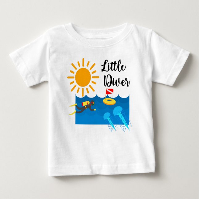Camiseta Para Bebê Pequeno mergulhador com água gelada - Baby Fine Je (Frente)