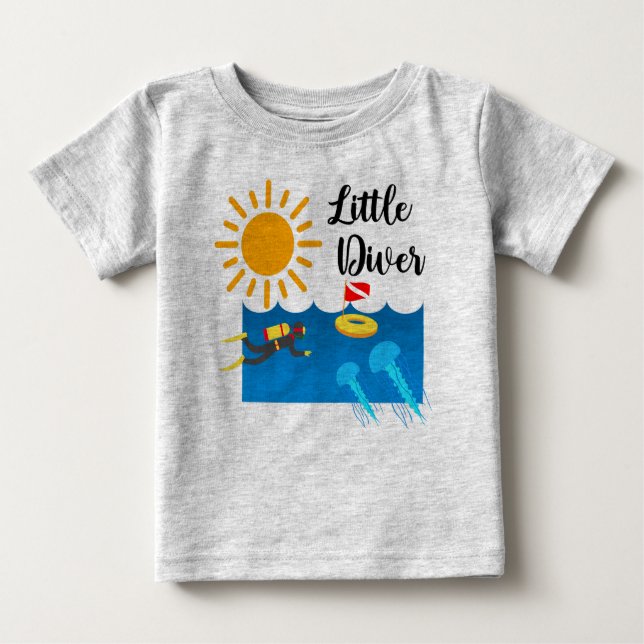 Camiseta Para Bebê Pequeno mergulhador com água gelada - Baby Fine Je (Frente)
