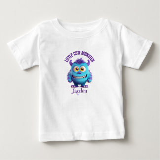 Camiseta Para Bebê Pequeno Monstro Fofo Chifres Roxos Personalizado
