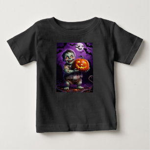Camiseta Para Bebê Pequeno Monstro Verde e Amigo de Abóbora