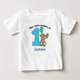 Camiseta Para Bebê Pequeno primeiro aniversario de Macacos Personaliz