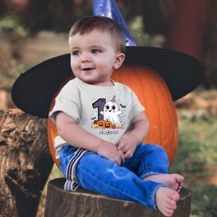 Camiseta Para Bebê Pequeno primeiro aniversario Fantasma Bonito Hallo