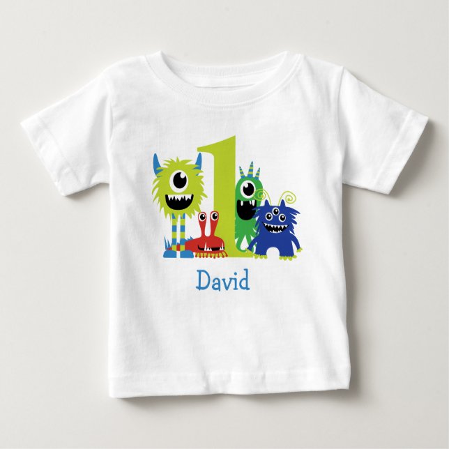 Camiseta Para Bebê Pequeno primeiro aniversario Monstro (Frente)
