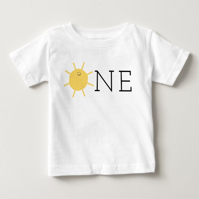 Camiseta Para Bebê Pequeno primeiro aniversario Sol Um (Frente)