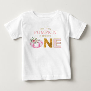 Camiseta Para Bebê Pequeno Pumpkin Rosa Dourado primeiro aniversario