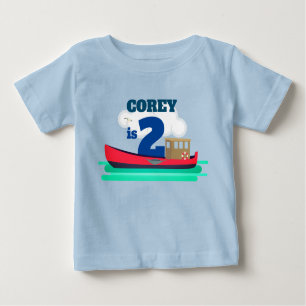 Camiseta Para Bebê Pequeno segundo aniversário de Barco Vermelho Cami