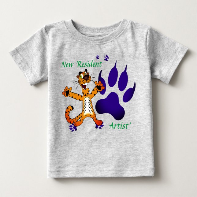 Camiseta Para Bebê Pequeno Tigre Bebê Rastros Artísticos (Frente)